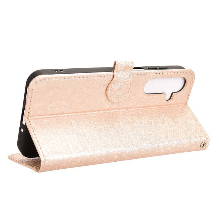 For Samsung Galaxy M35 5G Wallet Case Dot Pattern Imprint PU Leather Phone Cover - Rose Gold