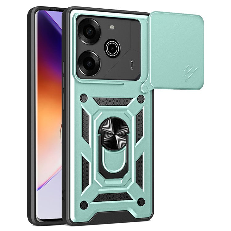 For TECNO Pova 6 Pro 5G Case with Slide Camera Lid PC+TPU Kickstand Phone Cover - Green