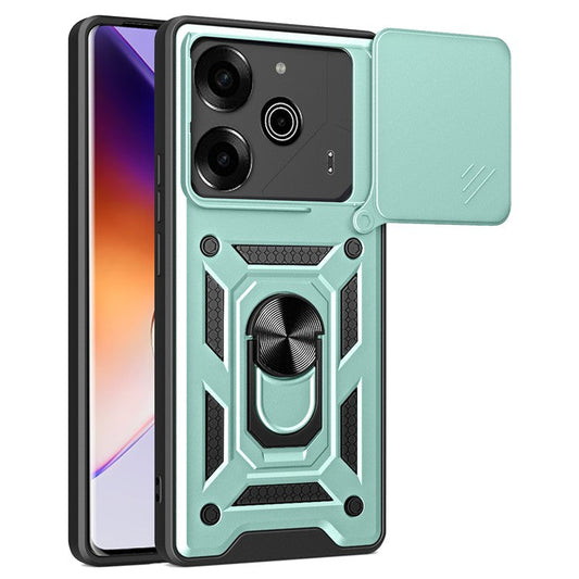 For TECNO Pova 6 Pro 5G Case with Slide Camera Lid PC+TPU Kickstand Phone Cover - Green