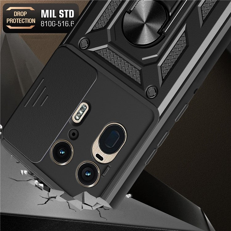 For Motorola Moto X50 Ultra 5G  /  Edge 50 Ultra 5G Case with Slide Camera Lid PC+TPU Kickstand Phone Cover - Black