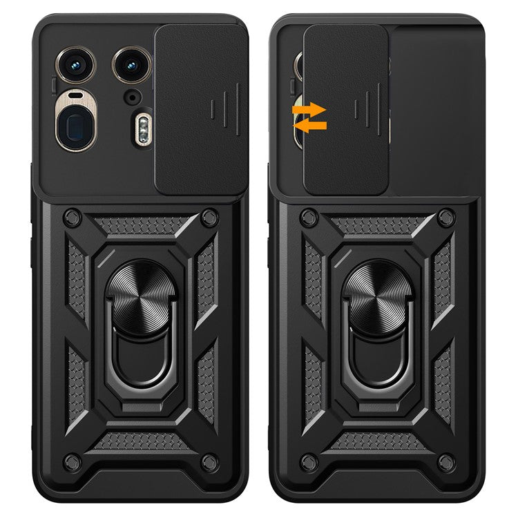 For Motorola Moto X50 Ultra 5G  /  Edge 50 Ultra 5G Case with Slide Camera Lid PC+TPU Kickstand Phone Cover - Silver