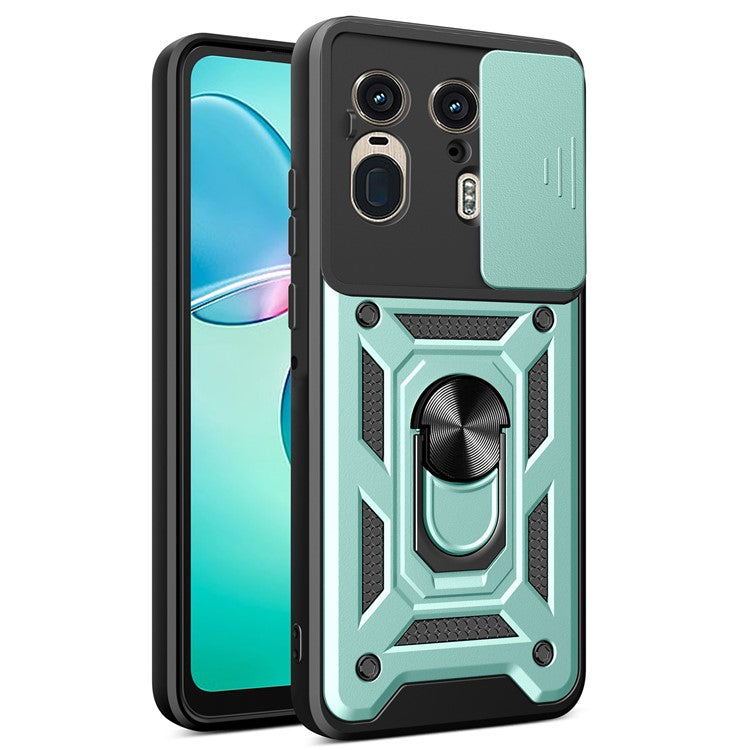 For Motorola Moto X50 Ultra 5G  /  Edge 50 Ultra 5G Case with Slide Camera Lid PC+TPU Kickstand Phone Cover - Green