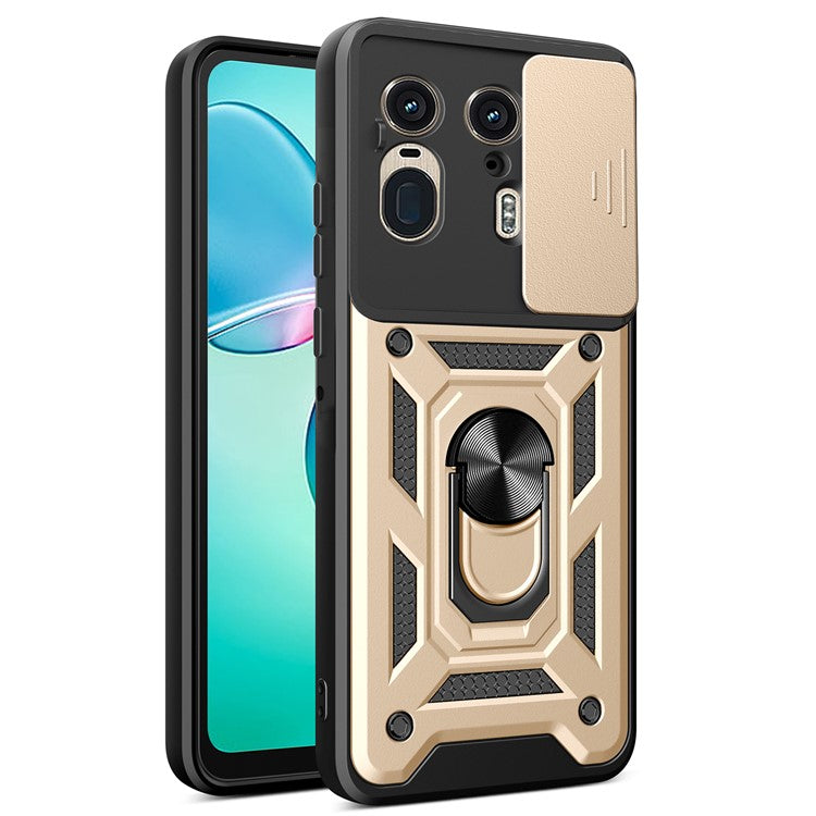 For Motorola Moto X50 Ultra 5G  /  Edge 50 Ultra 5G Case with Slide Camera Lid PC+TPU Kickstand Phone Cover - Gold