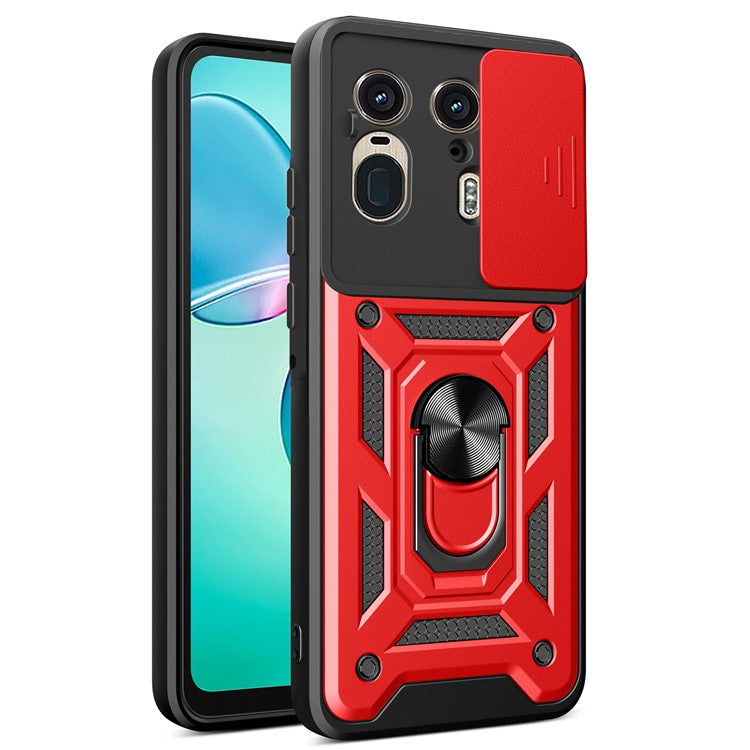 For Motorola Moto X50 Ultra 5G  /  Edge 50 Ultra 5G Case with Slide Camera Lid PC+TPU Kickstand Phone Cover - Red