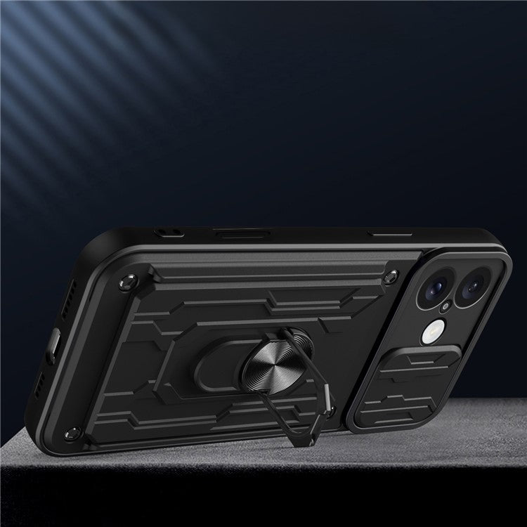 For iPhone 16 Plus Case PC+TPU Kickstand Phone Back Cover with Camera Slider - Blackish Green
