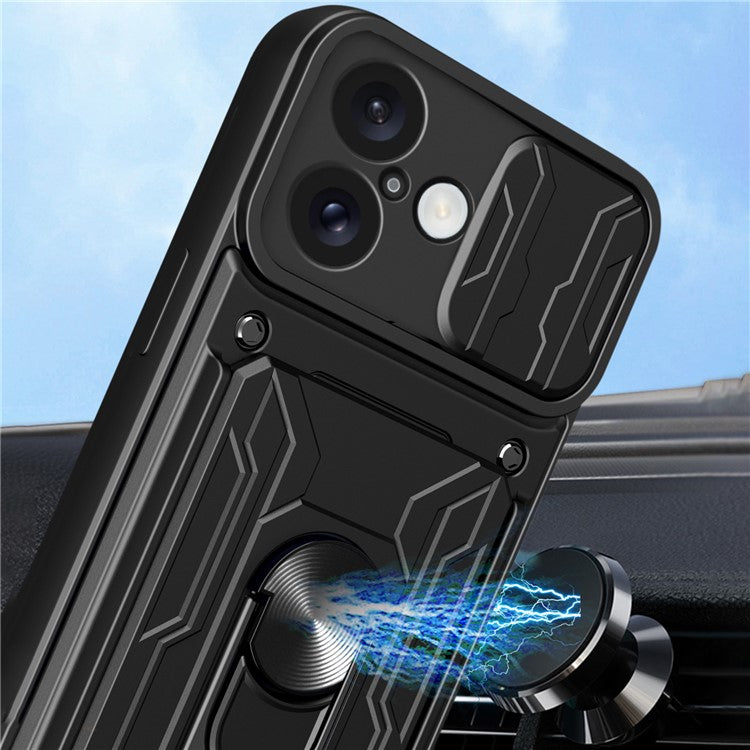 For iPhone 16 Plus Case PC+TPU Kickstand Phone Back Cover with Camera Slider - Blackish Green