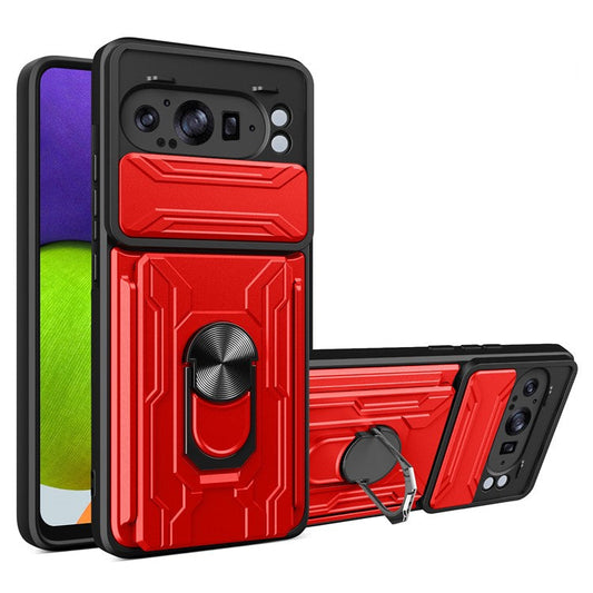 For Google Pixel 9 Pro XL Case PC+TPU Kickstand Phone Back Cover with Camera Slider - Red