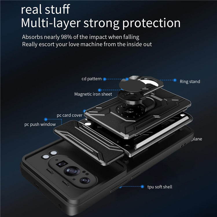 For Google Pixel 9 Pro XL Case PC+TPU Kickstand Phone Back Cover with Camera Slider - Red