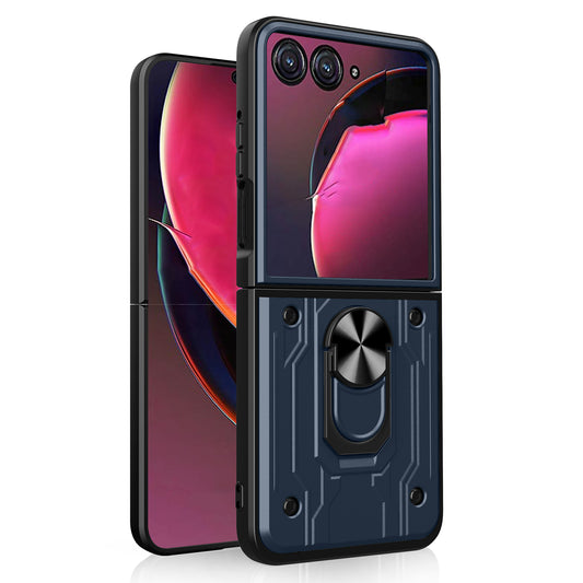 For Motorola Razr 50 Ultra 5G Case PC+TPU Kickstand Phone Back Cover with Camera Slider - Titanium Grey