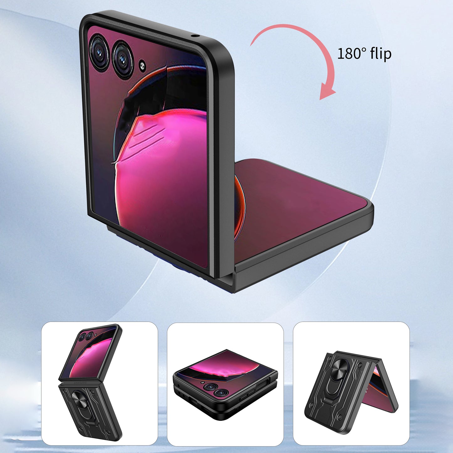 For Motorola Razr 50 Ultra 5G Case PC+TPU Kickstand Phone Back Cover with Camera Slider - Titanium Grey