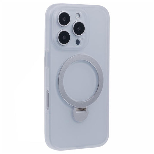 For iPhone 16 Pro Case Compatible with MagSafe Matte TPU+PC Rotary Kickstand Phone Cover - Transparent