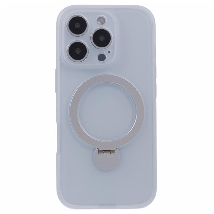 For iPhone 16 Pro Case Compatible with MagSafe Matte TPU+PC Rotary Kickstand Phone Cover - Transparent