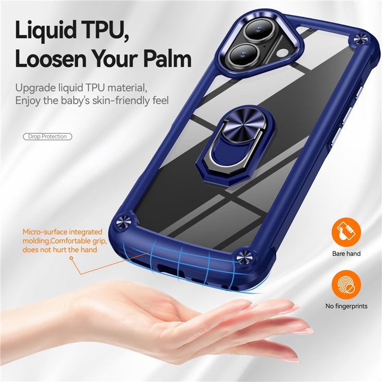 For iPhone 16 Plus Case Alloy Lens Frame PC + TPU Kickstand Phone Back Cover - Sapphire