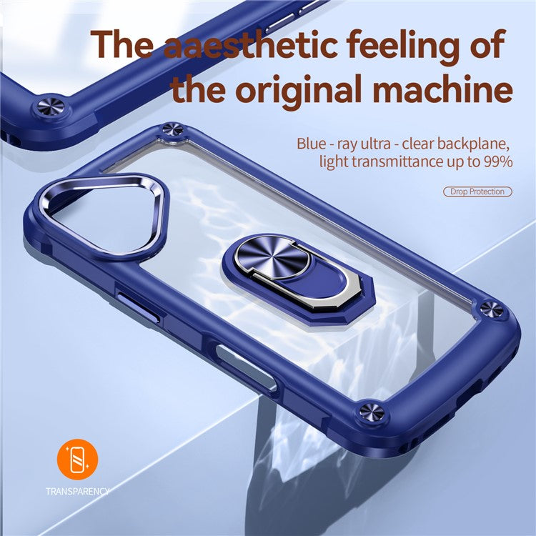 For iPhone 16 Plus Case Alloy Lens Frame PC + TPU Kickstand Phone Back Cover - Sapphire