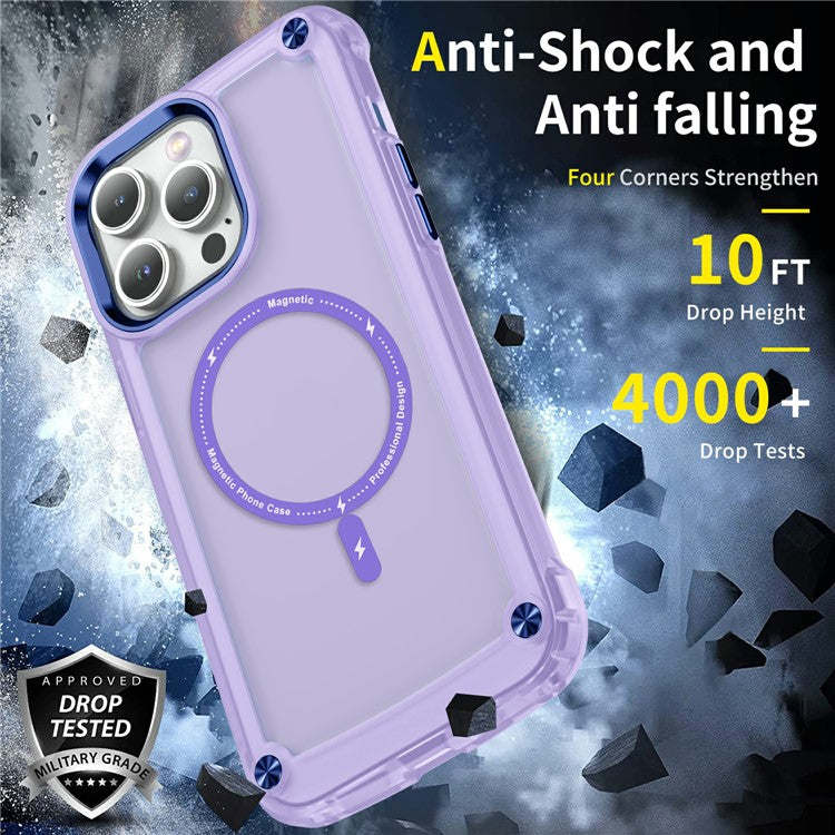 For iPhone 16 Pro Magnetic Case Translucent Phone Cover Compatible with MagSafe - Purple