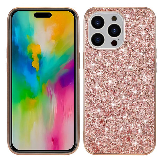 For iPhone 16 Pro Case TPU + PC Sparkling Glitter Phone Back Cover - Rose Gold