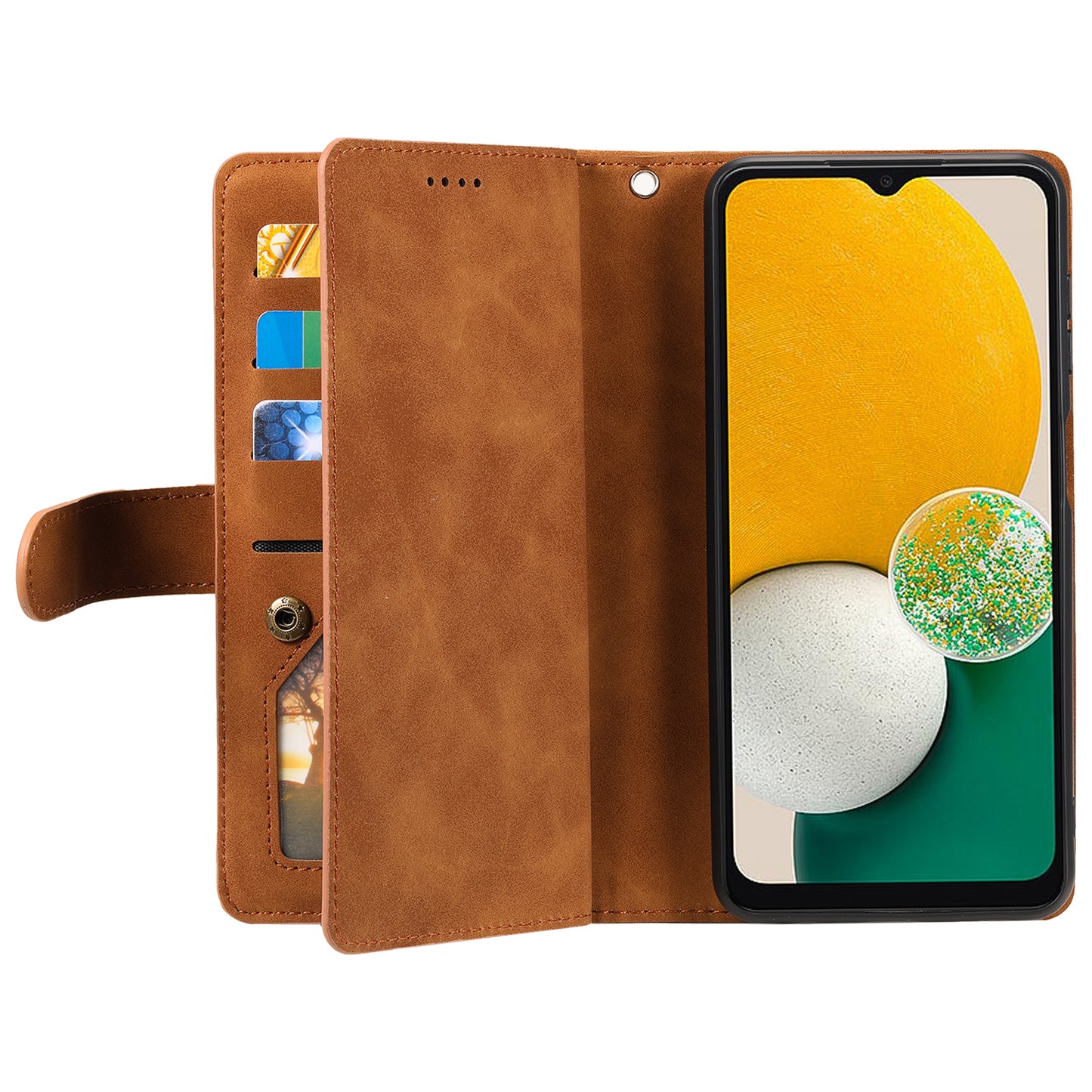 For Samsung Galaxy A16 5G / A16 4G Case PU Leather Phone Cover with Zipper Wallet 9 Card Slots - Brown
