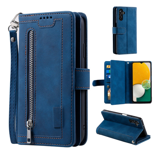 For Samsung Galaxy A16 5G / A16 4G Case PU Leather Phone Cover with Zipper Wallet 9 Card Slots - Blue