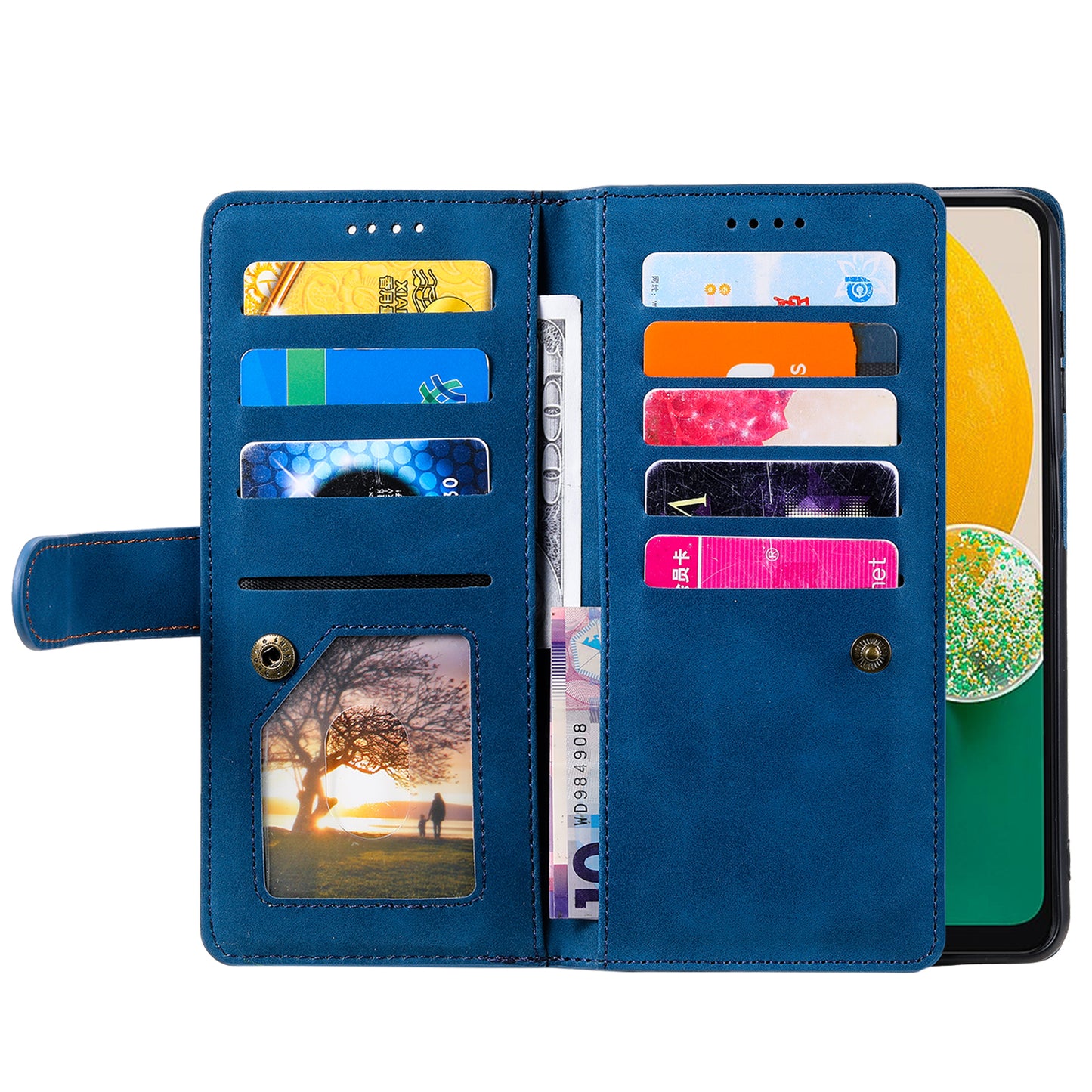 For Samsung Galaxy A16 5G / A16 4G Case PU Leather Phone Cover with Zipper Wallet 9 Card Slots - Blue