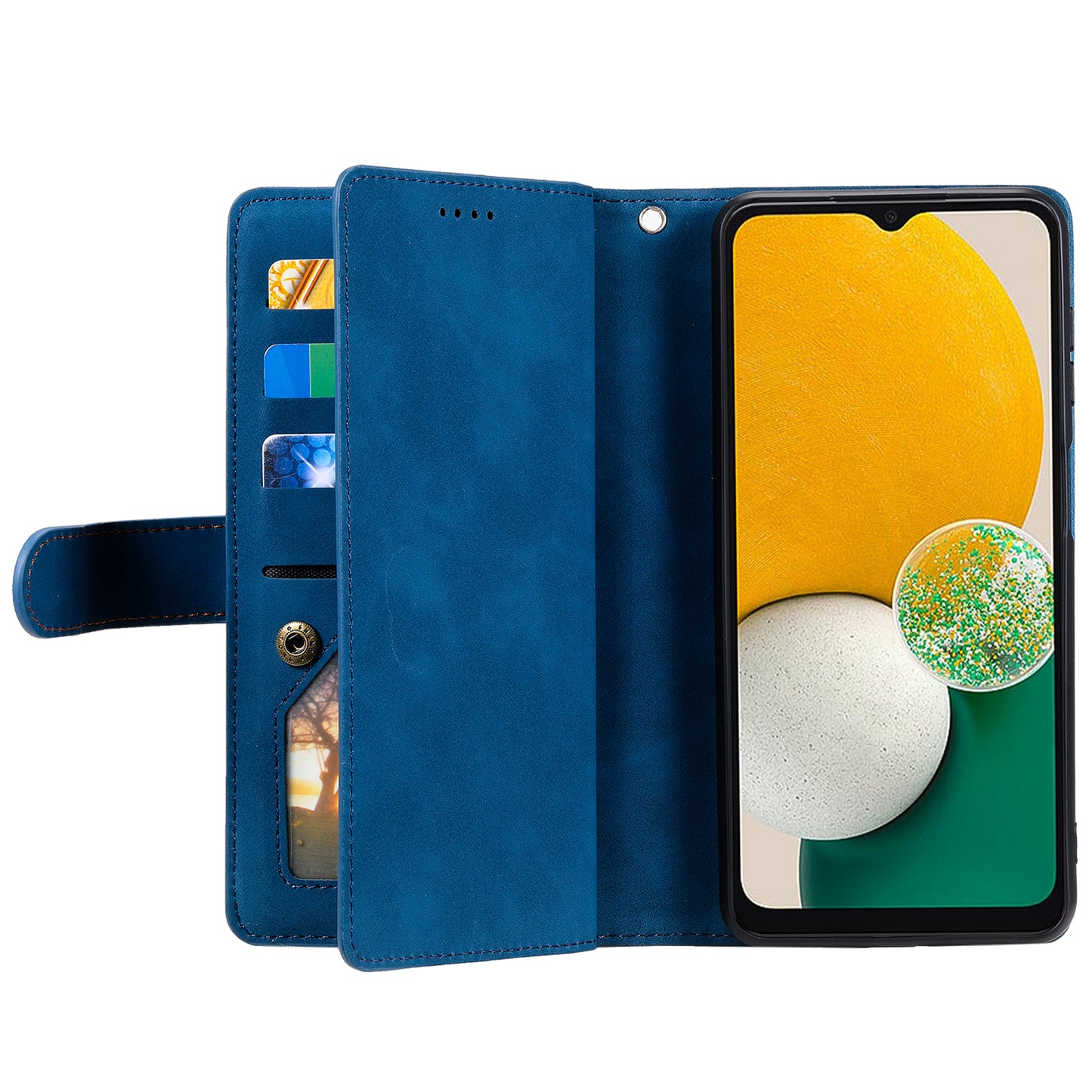 For Samsung Galaxy A16 5G / A16 4G Case PU Leather Phone Cover with Zipper Wallet 9 Card Slots - Blue