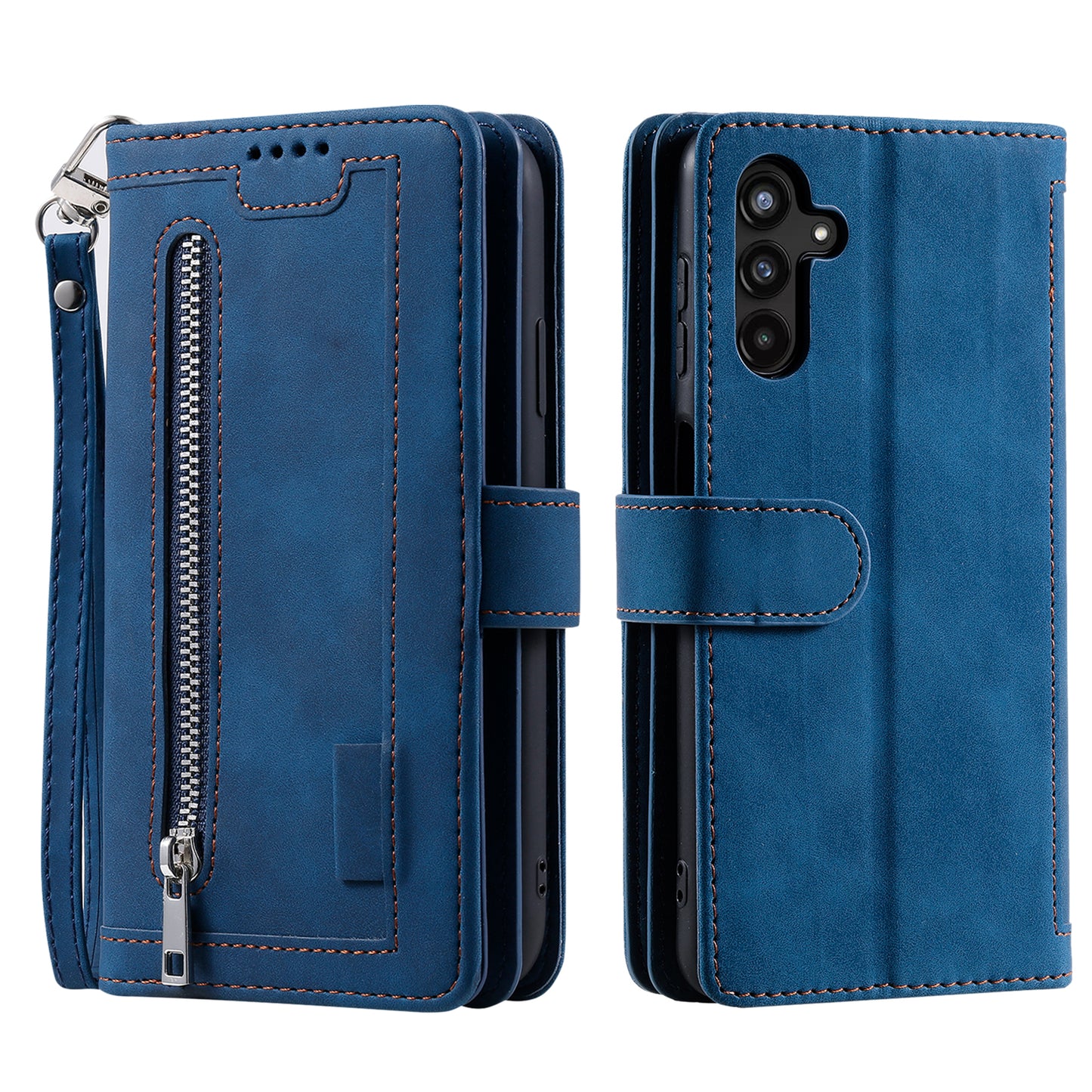 For Samsung Galaxy A16 5G / A16 4G Case PU Leather Phone Cover with Zipper Wallet 9 Card Slots - Blue