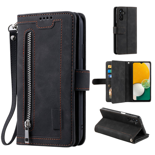 For Samsung Galaxy A16 5G / A16 4G Case PU Leather Phone Cover with Zipper Wallet 9 Card Slots - Black