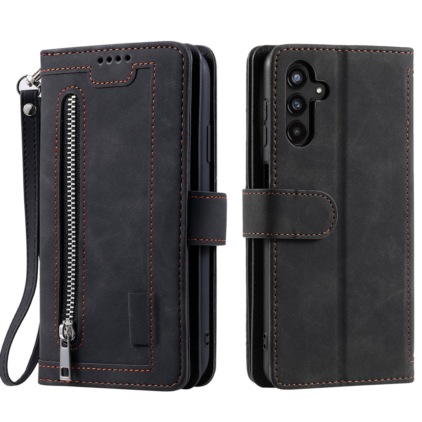 For Samsung Galaxy A16 5G / A16 4G Case PU Leather Phone Cover with Zipper Wallet 9 Card Slots - Black