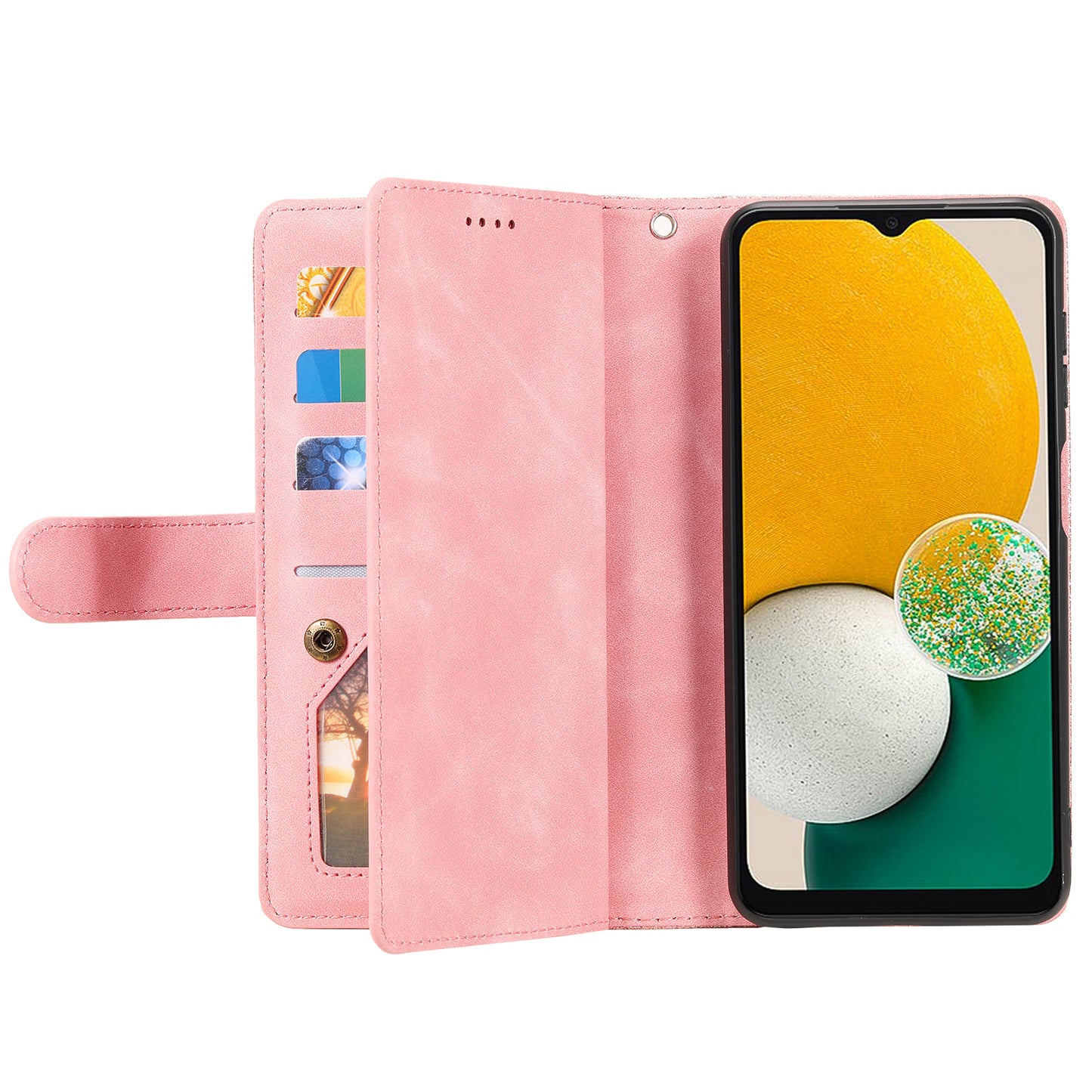 For Samsung Galaxy A16 5G / A16 4G Case PU Leather Phone Cover with Zipper Wallet 9 Card Slots - Rose Gold