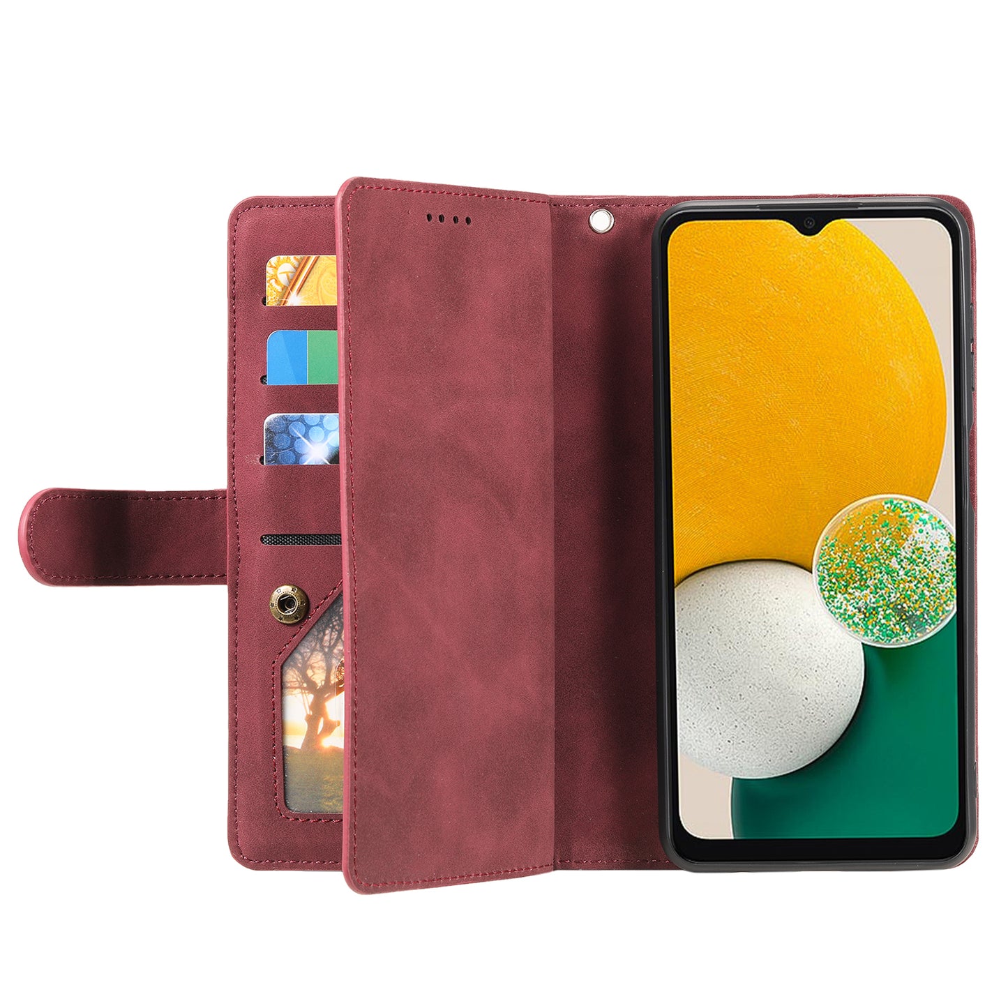 For Samsung Galaxy A16 5G / A16 4G Case PU Leather Phone Cover with Zipper Wallet 9 Card Slots - Wine Red