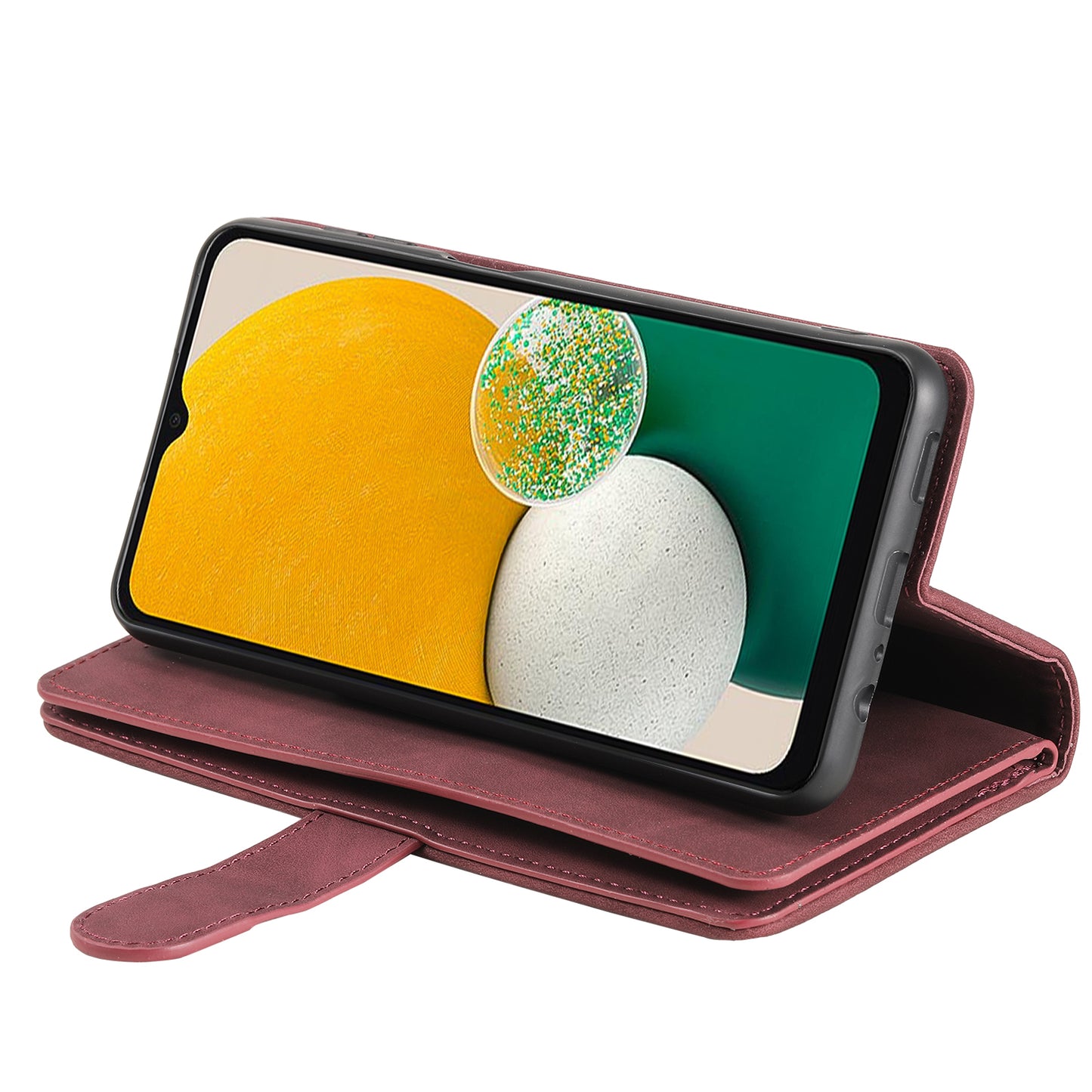 For Samsung Galaxy A16 5G / A16 4G Case PU Leather Phone Cover with Zipper Wallet 9 Card Slots - Wine Red