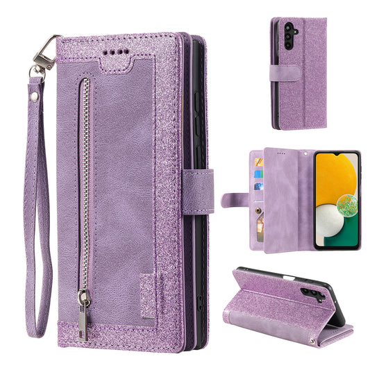 For Samsung Galaxy A16 5G / A16 4G Case PU Leather Phone Cover with Zipper Wallet 9 Card Slots - Purple