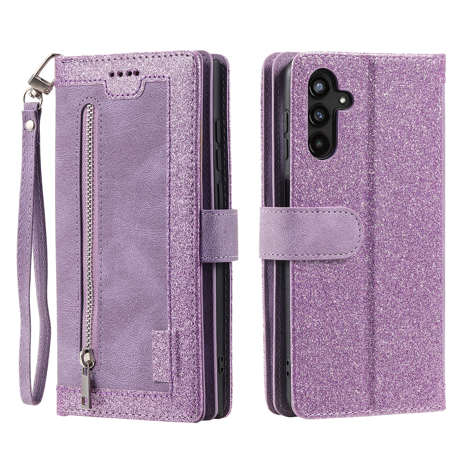 For Samsung Galaxy A16 5G / A16 4G Case PU Leather Phone Cover with Zipper Wallet 9 Card Slots - Purple