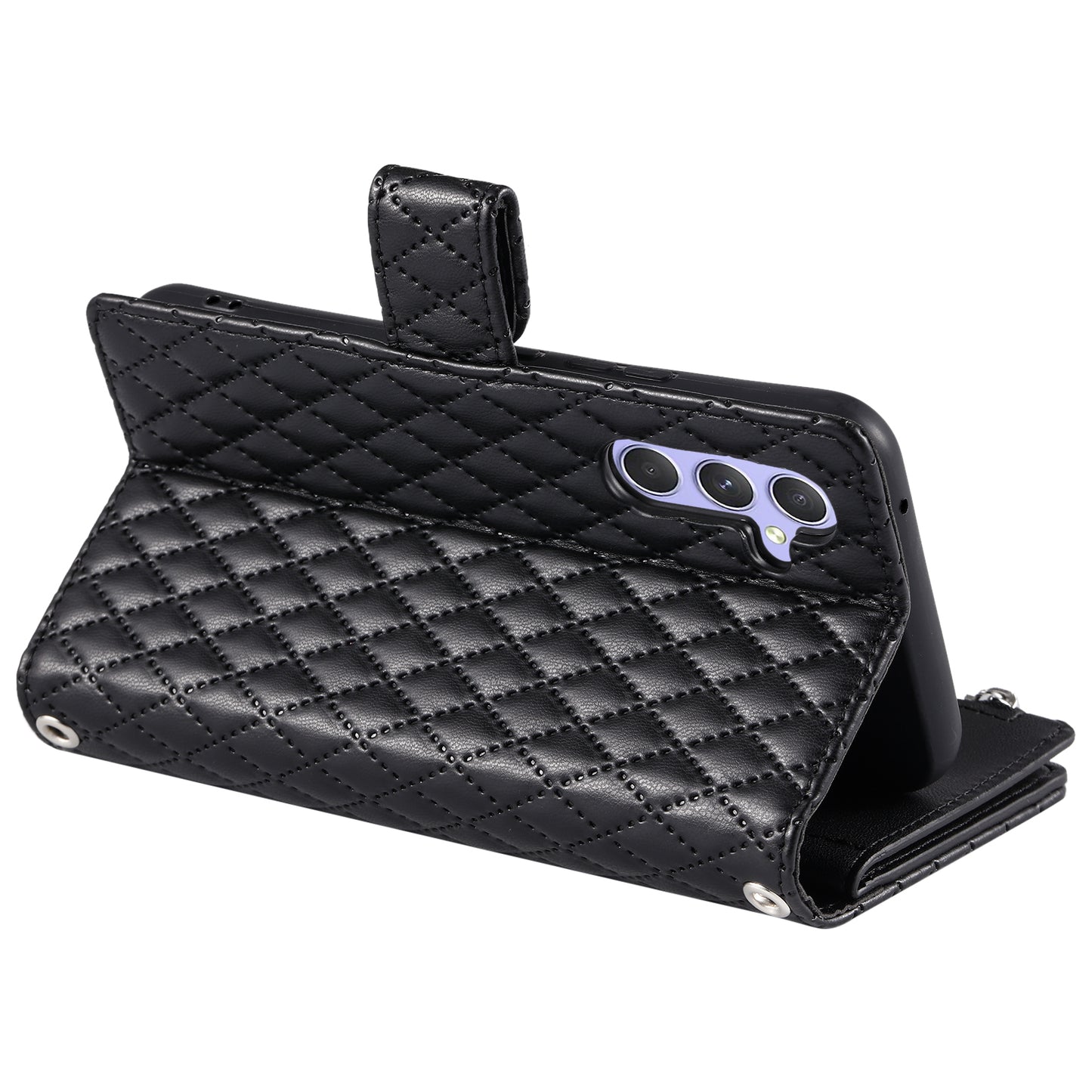 Style 012 for Samsung Galaxy A16 5G / A16 4G Case Zipper Pocket Glitter Leather Phone Cover - Black