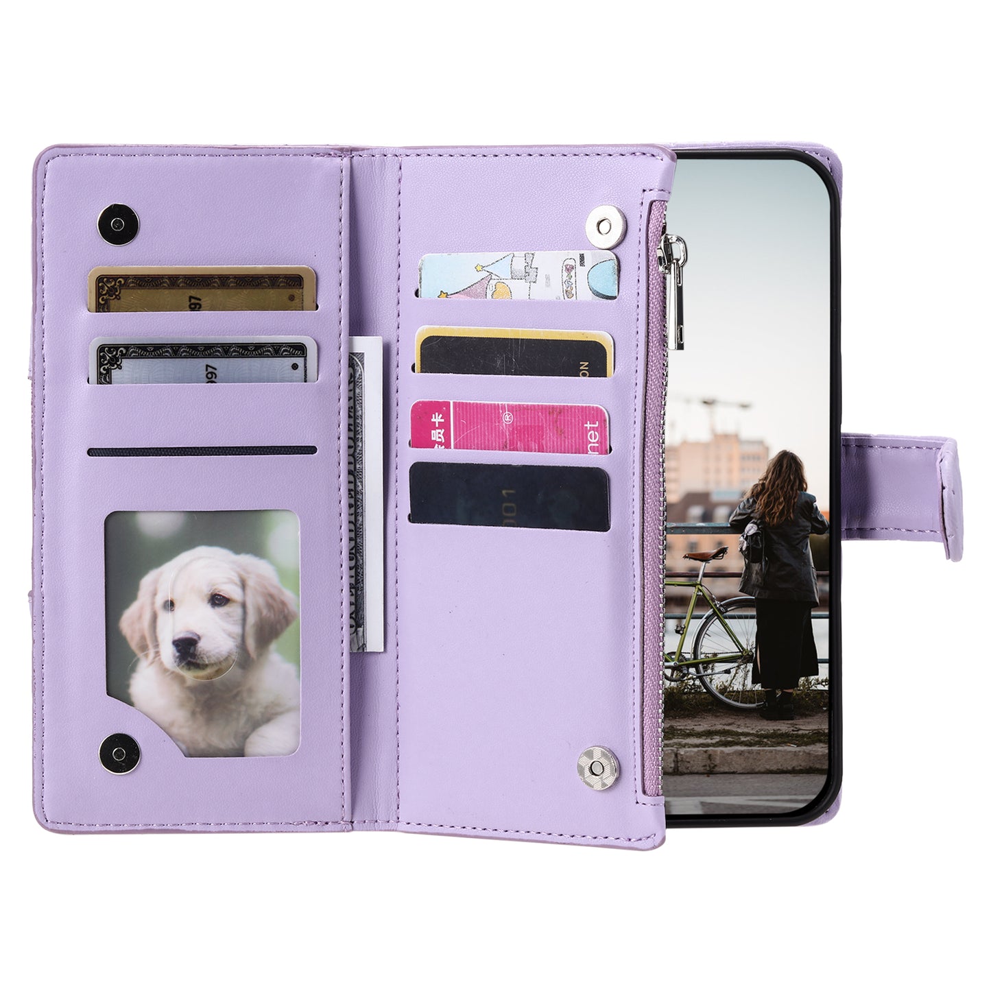 Style 012 for Samsung Galaxy A16 5G / A16 4G Case Zipper Pocket Glitter Leather Phone Cover - Purple