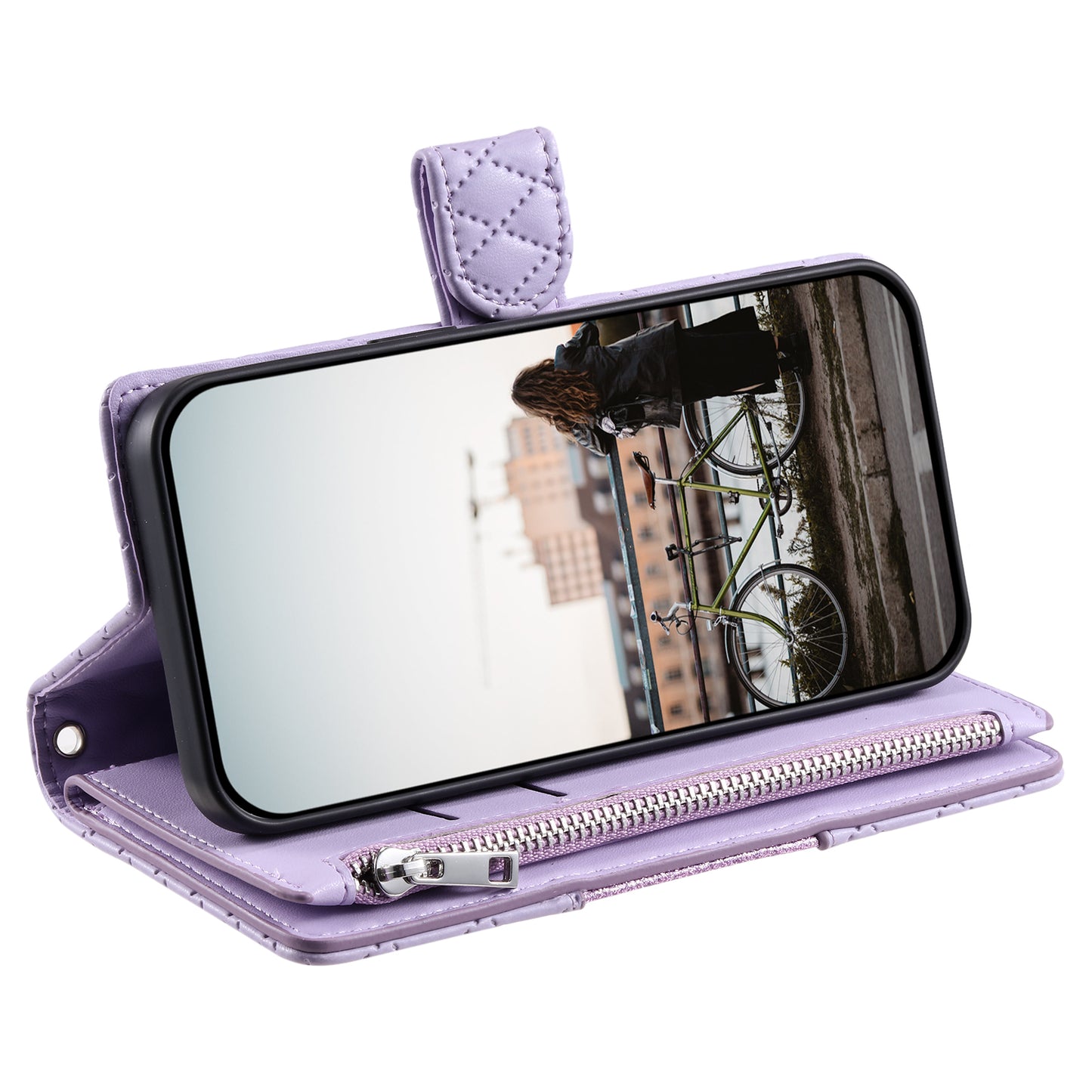 Style 012 for Samsung Galaxy A16 5G / A16 4G Case Zipper Pocket Glitter Leather Phone Cover - Purple