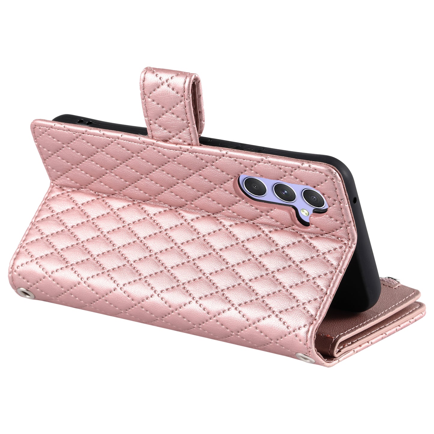 Style 012 for Samsung Galaxy A16 5G / A16 4G Case Zipper Pocket Glitter Leather Phone Cover - Rose Gold
