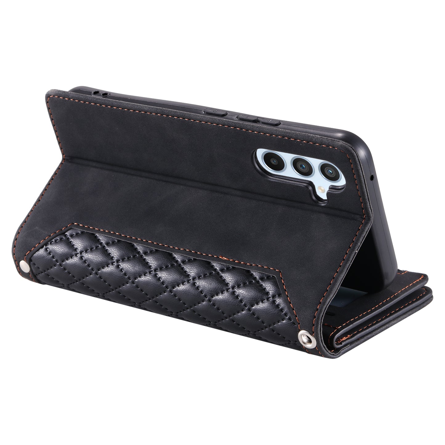 Style 005 For Samsung Galaxy A16 5G / A16 4G Wallet Case Rhombus Stitching Line PU Leather Phone Cover - Black