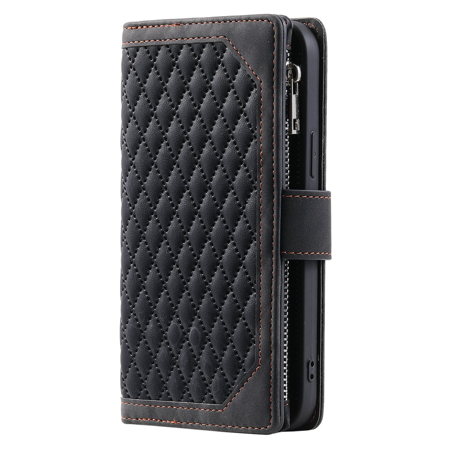Style 005 For Samsung Galaxy A16 5G / A16 4G Wallet Case Rhombus Stitching Line PU Leather Phone Cover - Black