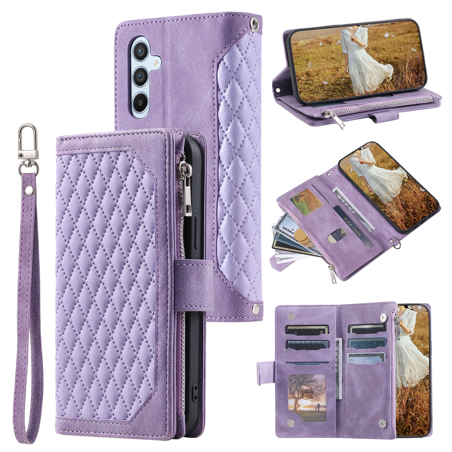 Style 005 For Samsung Galaxy A16 5G / A16 4G Wallet Case Rhombus Stitching Line PU Leather Phone Cover - Purple