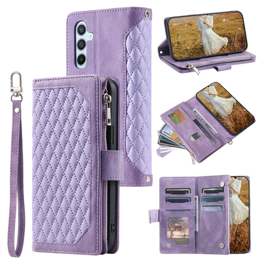 Style 005 For Samsung Galaxy A16 5G / A16 4G Wallet Case Rhombus Stitching Line PU Leather Phone Cover - Purple