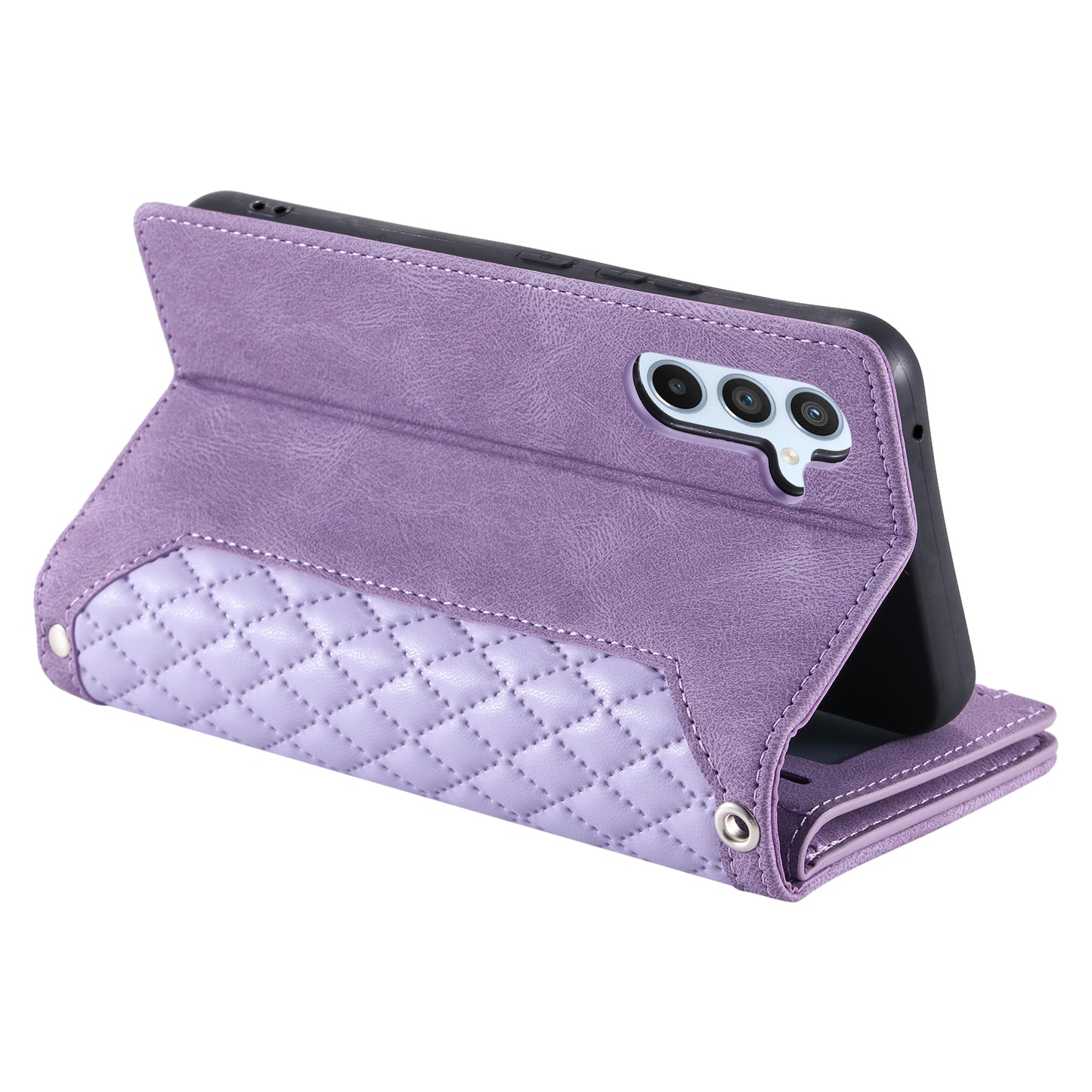 Style 005 For Samsung Galaxy A16 5G / A16 4G Wallet Case Rhombus Stitching Line PU Leather Phone Cover - Purple