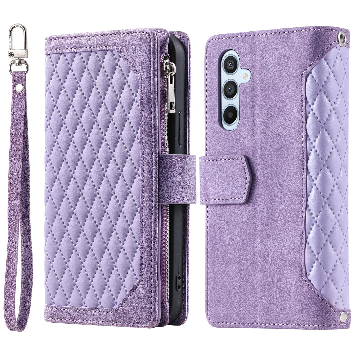 Style 005 For Samsung Galaxy A16 5G / A16 4G Wallet Case Rhombus Stitching Line PU Leather Phone Cover - Purple