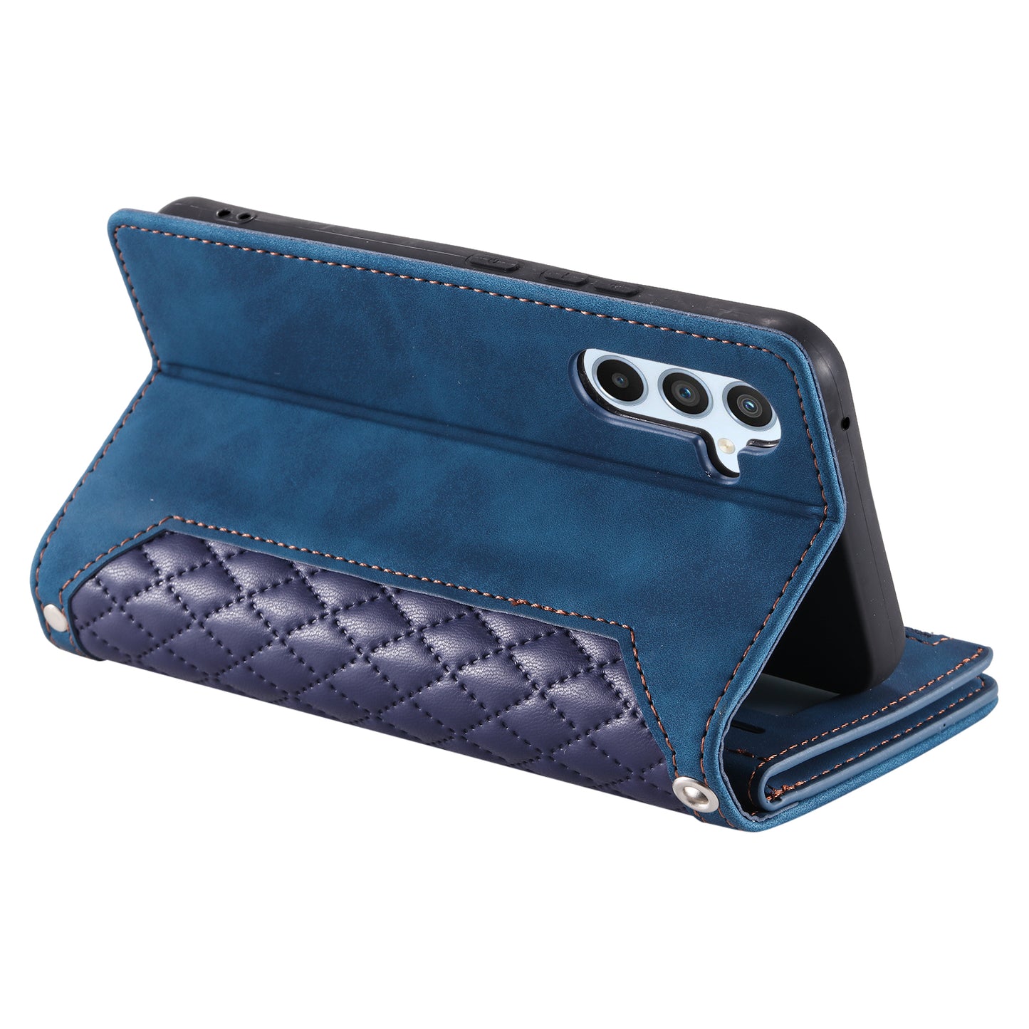 Style 005 For Samsung Galaxy A16 5G / A16 4G Wallet Case Rhombus Stitching Line PU Leather Phone Cover - Blue