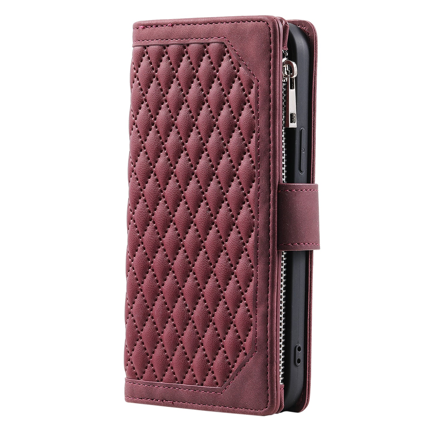 Style 005 For Samsung Galaxy A16 5G / A16 4G Wallet Case Rhombus Stitching Line PU Leather Phone Cover - Wine Red