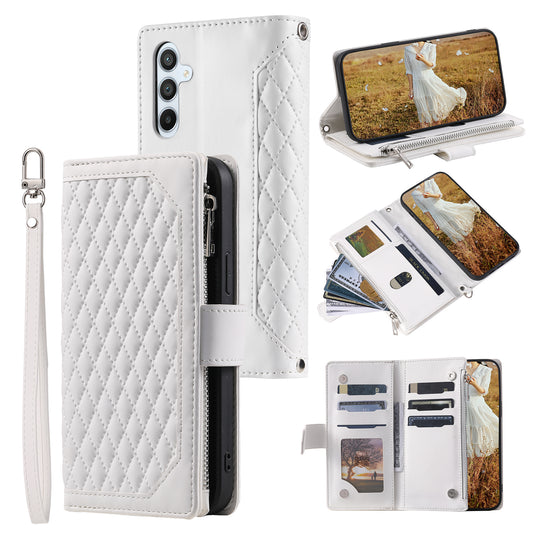 Style 005 For Samsung Galaxy A16 5G / A16 4G Wallet Case Rhombus Stitching Line PU Leather Phone Cover - White