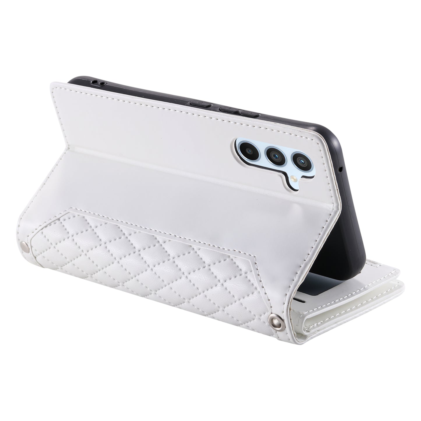 Style 005 For Samsung Galaxy A16 5G / A16 4G Wallet Case Rhombus Stitching Line PU Leather Phone Cover - White