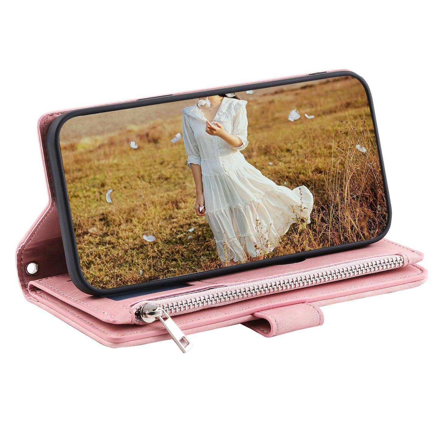 Style 005 For Samsung Galaxy A16 5G / A16 4G Wallet Case Rhombus Stitching Line PU Leather Phone Cover - Rose Gold