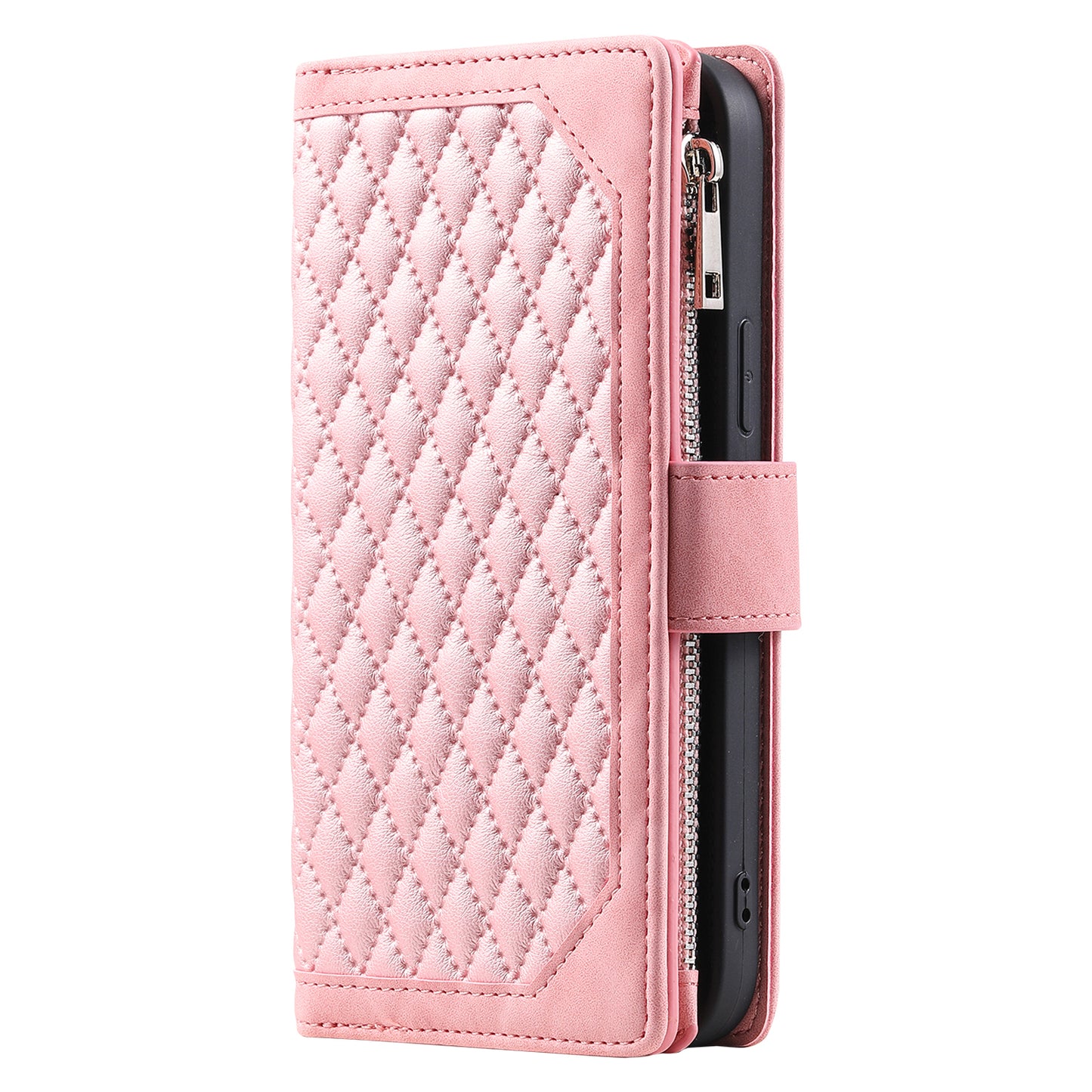 Style 005 For Samsung Galaxy A16 5G / A16 4G Wallet Case Rhombus Stitching Line PU Leather Phone Cover - Rose Gold