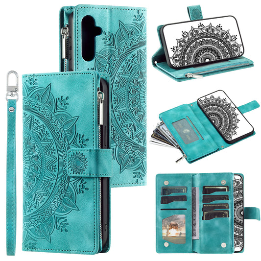 Style 006 For Samsung Galaxy A16 5G / A16 4G Wallet Case PU Leather Phone Cover Mandala Flower Pattern - Green