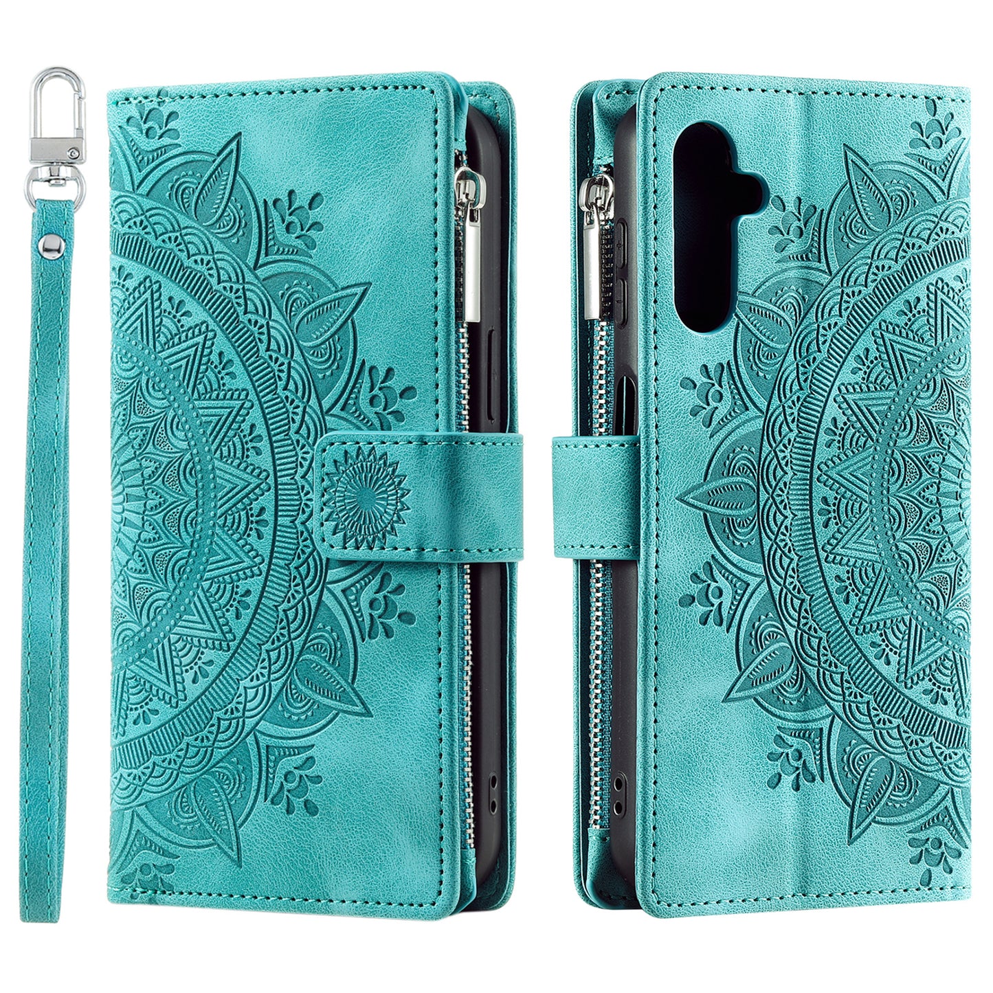 Style 006 For Samsung Galaxy A16 5G / A16 4G Wallet Case PU Leather Phone Cover Mandala Flower Pattern - Green